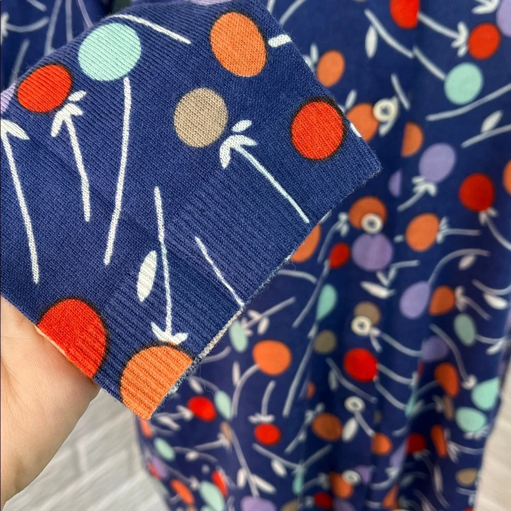 BODEN CARDIGAN 100% WOOL BUTTON DOWN LIGHTWEIGHT BLUE FLORAL DOTS SZ 14